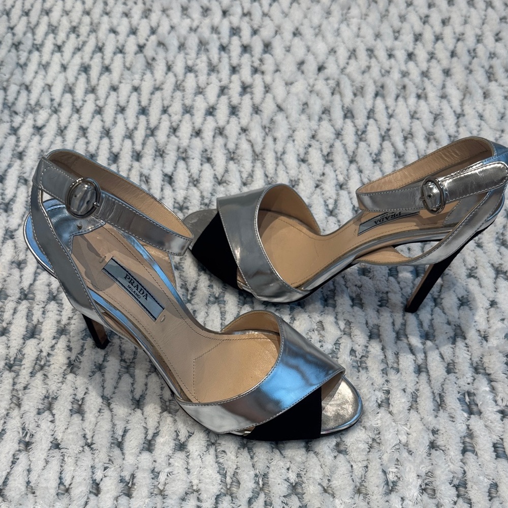 Prada Metallic Silver and Black Heels